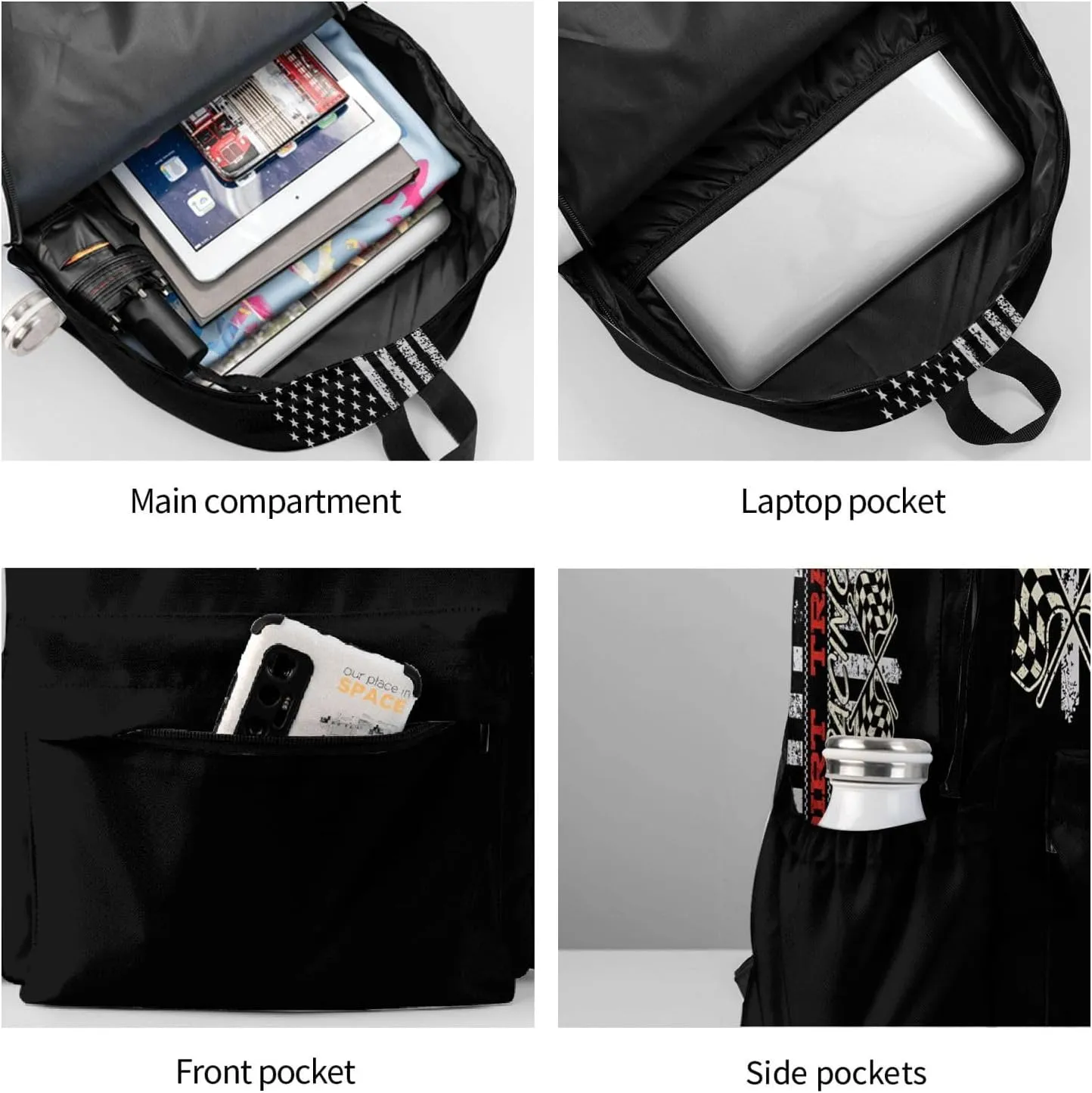 Dirt Track Racing American Flag Backpack Large Capacity Backpack Lightweight Double Shoulder Bag For Women Men Travel