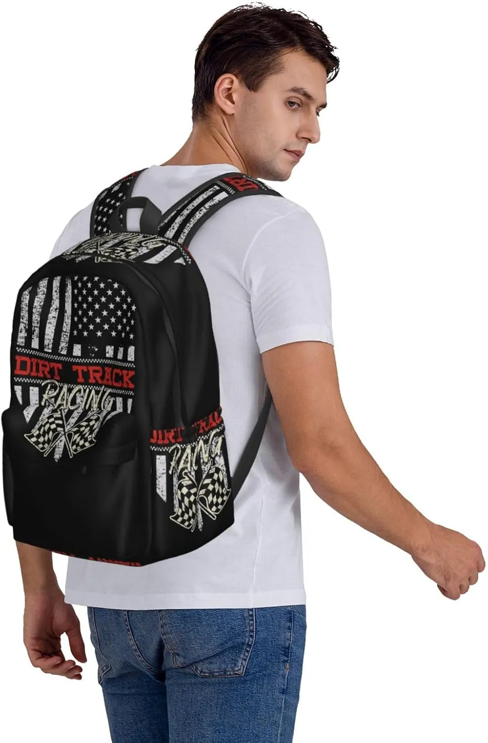 Dirt Track Racing American Flag Backpack Large Capacity Backpack Lightweight Double Shoulder Bag For Women Men Travel