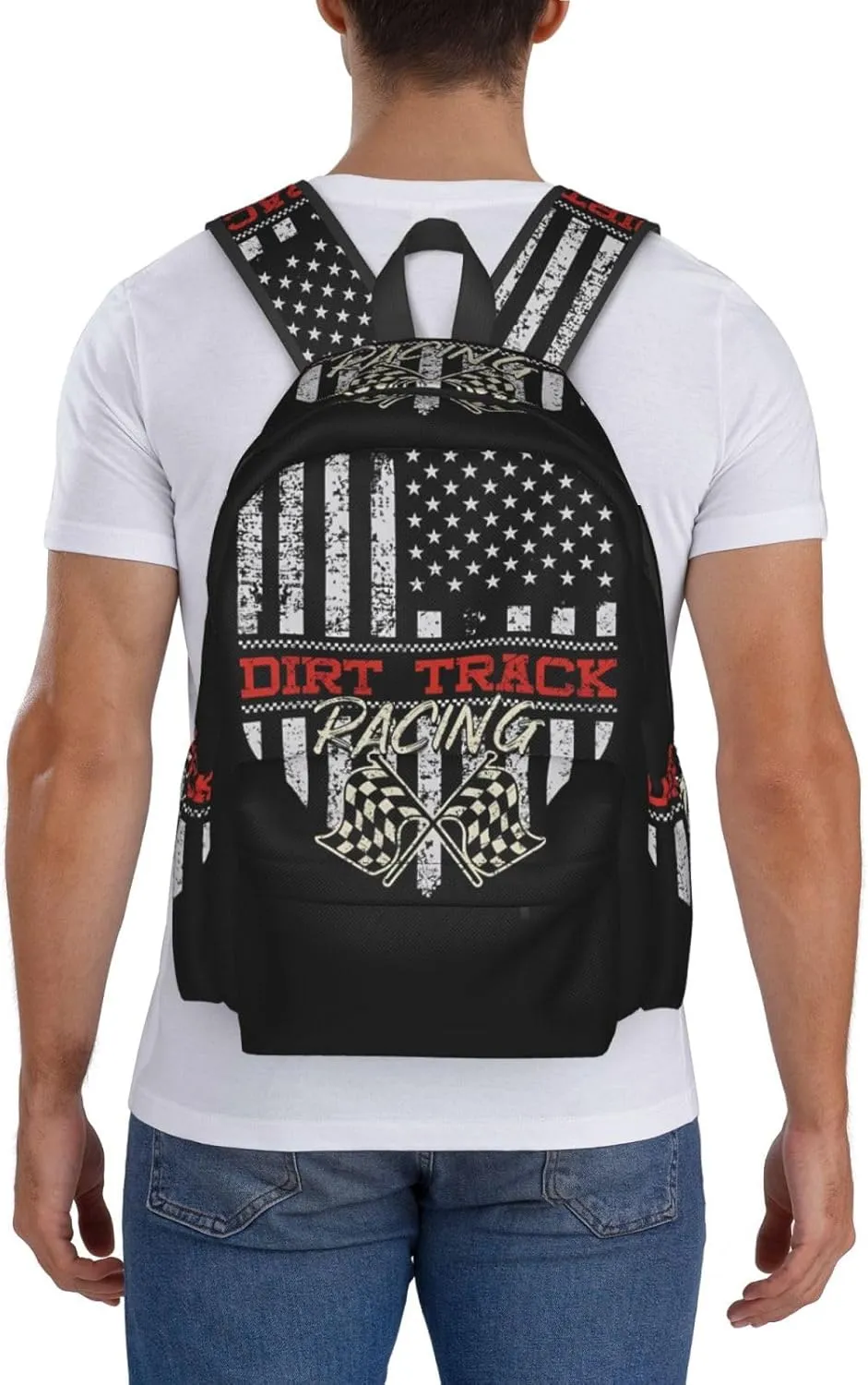 Dirt Track Racing American Flag Backpack Large Capacity Backpack Lightweight Double Shoulder Bag For Women Men Travel