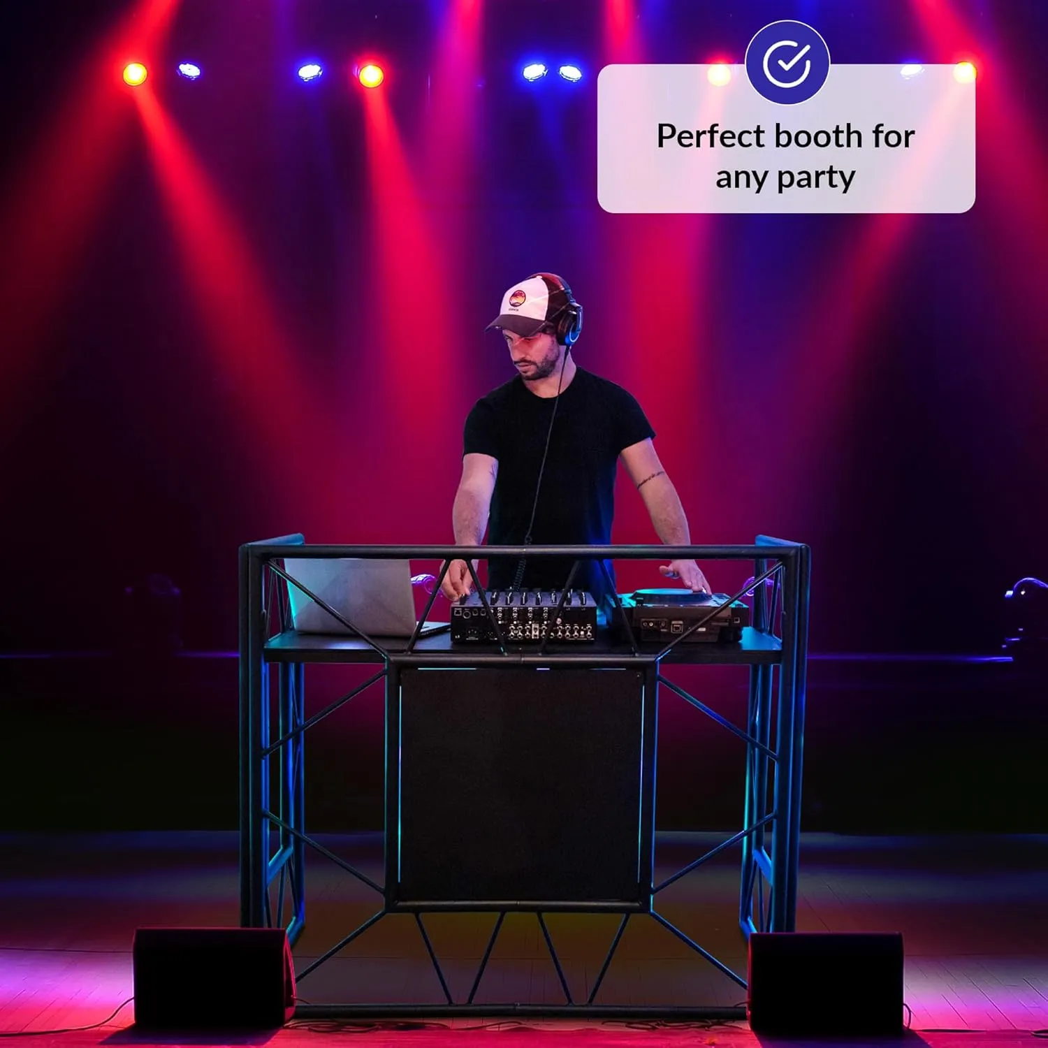 DJ Booth Stand | DJ Booth Table | Portable DJ Booth for The Ultimate Party | Foldable DJ Stand | Optimal Tablespace for All Your DJ Equipment | DJ Stand with Black Table
