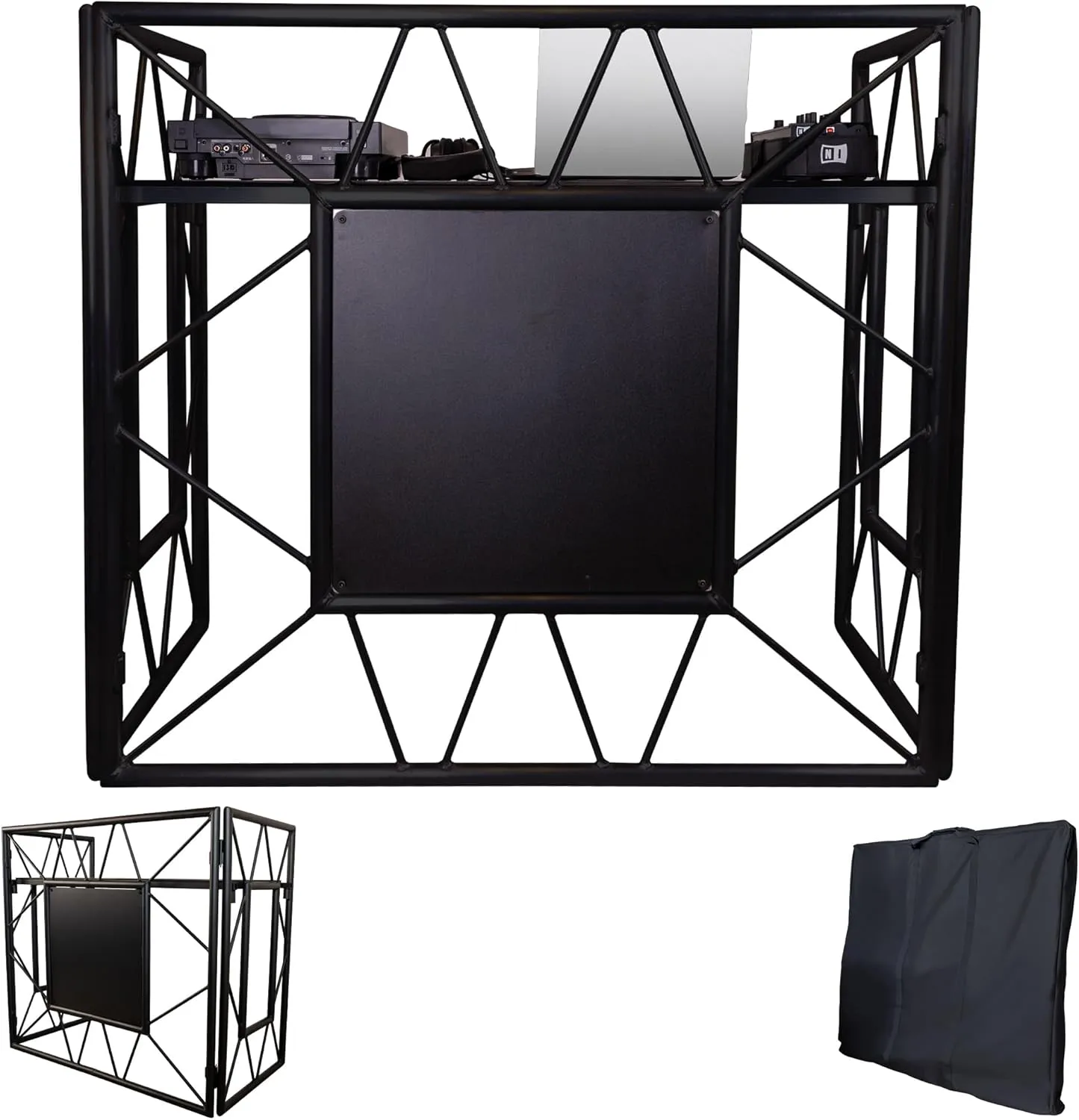 DJ Booth Stand | DJ Booth Table | Portable DJ Booth for The Ultimate Party | Foldable DJ Stand | Optimal Tablespace for All Your DJ Equipment | DJ Stand with Black Table