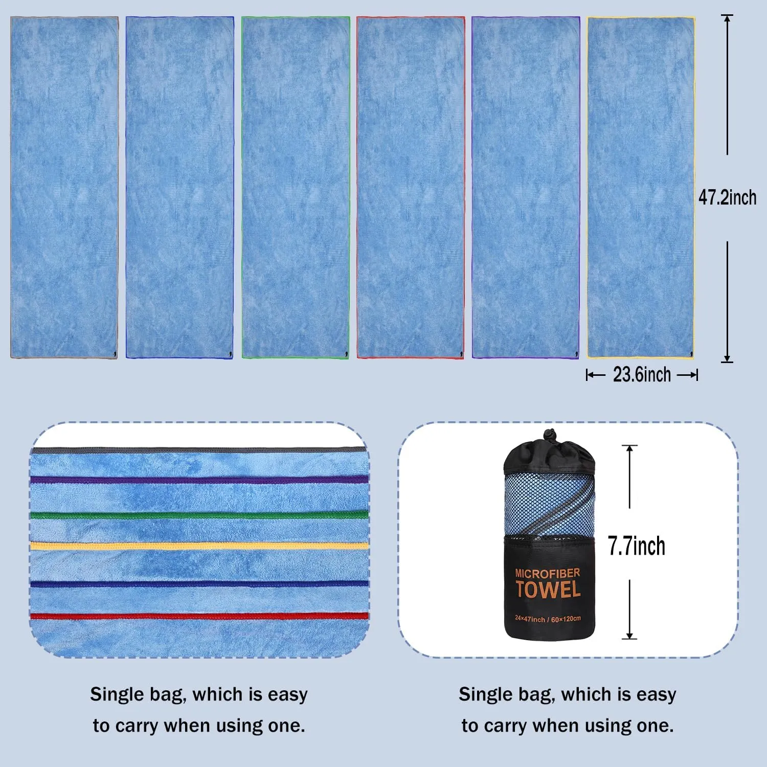 Dofilachy 6 Pack Camping Towel - Quick Dry Towel - Microfiber Travel Sports Towels - Super Absorbent Swim Towel (6, Blue)