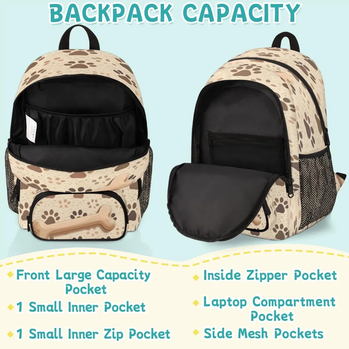 Dog Bones Paw Laptop Backpack for Women Men, Work Computer Backpacks, 18.3 Inch Large Computer Nurse Teacher Bags Travel Casual Daypack