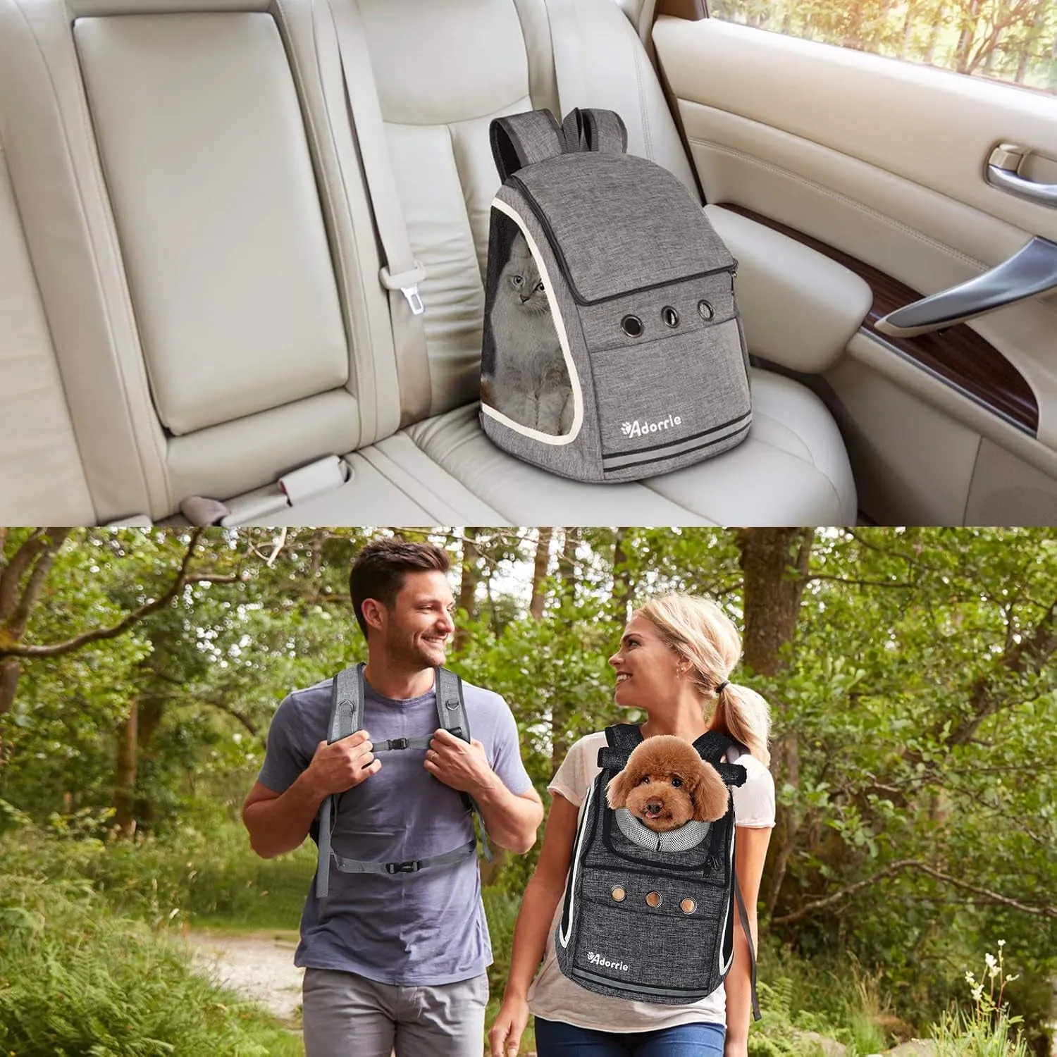 Dog Cat Backpack Carrier for Small Dogs and Cats, Safer Multifunctional Pet Backpack Carrier for Hiking, Walking, Traveling, Outdoor Activities (Black)…