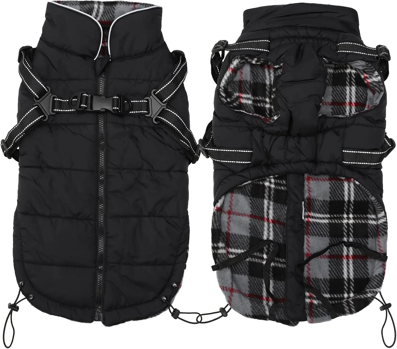 Dog Coat With Harness - Waterproof Cotton Padded Jacket for Puppy Small Medium Breeds - Halloween Christmas - Black - XLarge