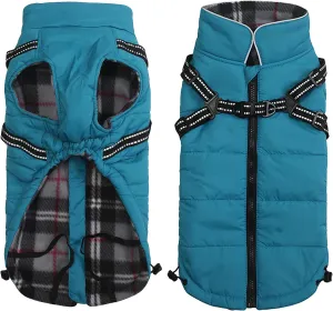 Dog Coat With Harness, Waterproof Cotton Padded Jacket for Puppy Small Medium Breeds - Halloween Christmas - Blue - Large