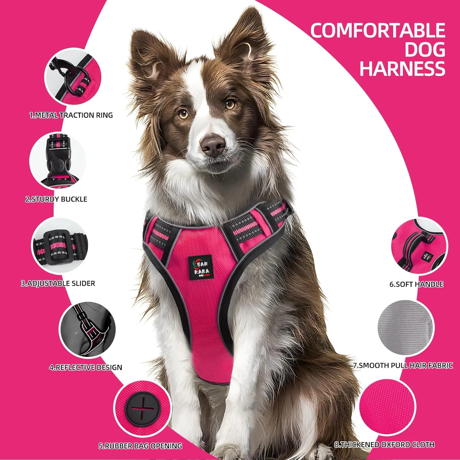 Dog Harness Adjustable for Medium, Large or Small Dogs, Reflective Pet Harness with 1.5m Leash, Breathable Anti-Pull Dog Vest Harnesses for Walking, Travel and Training with Poop Bags and Holder