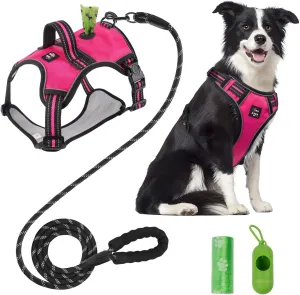 Dog Harness Adjustable for Medium, Large or Small Dogs, Reflective Pet Harness with 1.5m Leash, Breathable Anti-Pull Dog Vest Harnesses for Walking, Travel and Training with Poop Bags and Holder