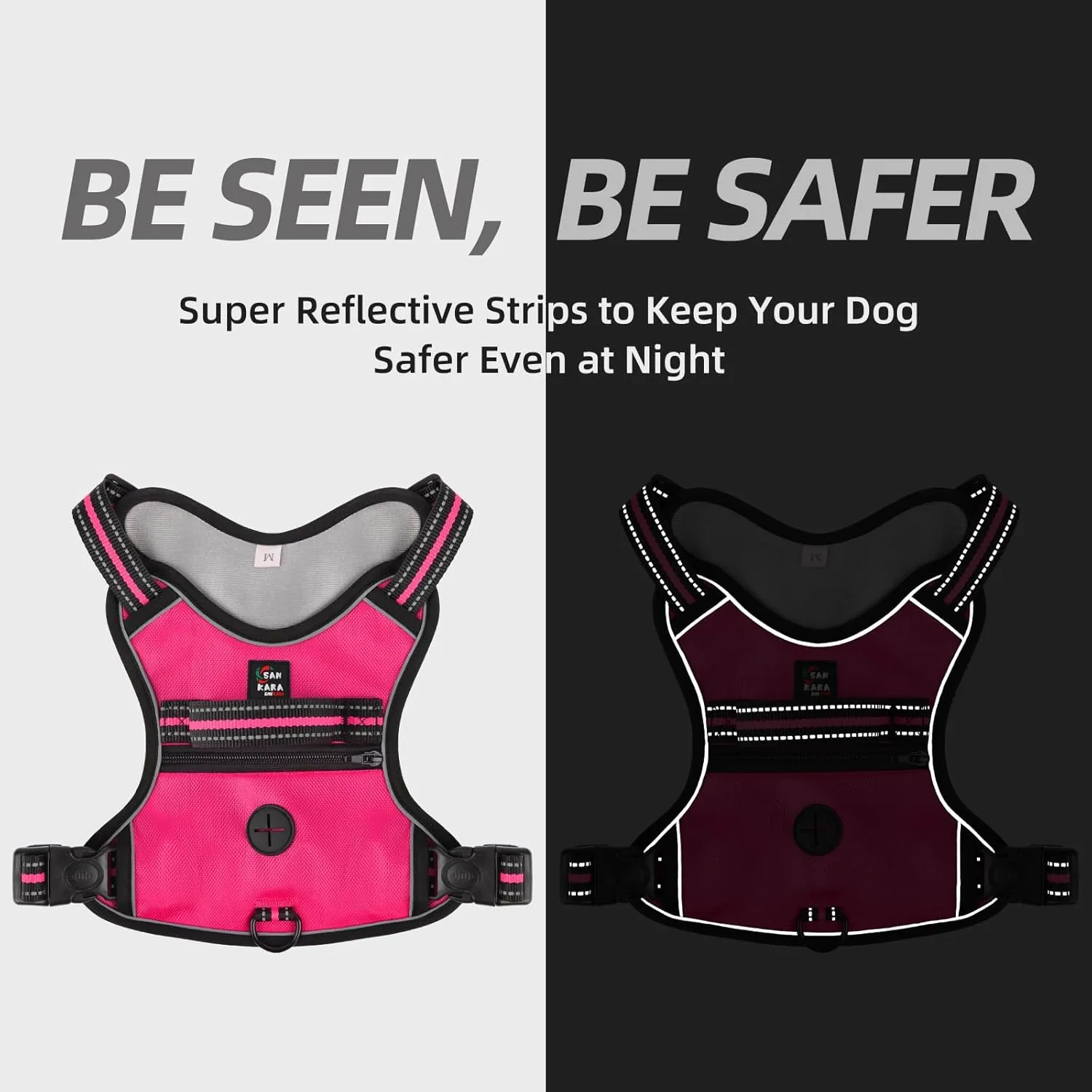 Dog Harness Adjustable for Medium, Large or Small Dogs, Reflective Pet Harness with 1.5m Leash, Breathable Anti-Pull Dog Vest Harnesses for Walking, Travel and Training with Poop Bags and Holder
