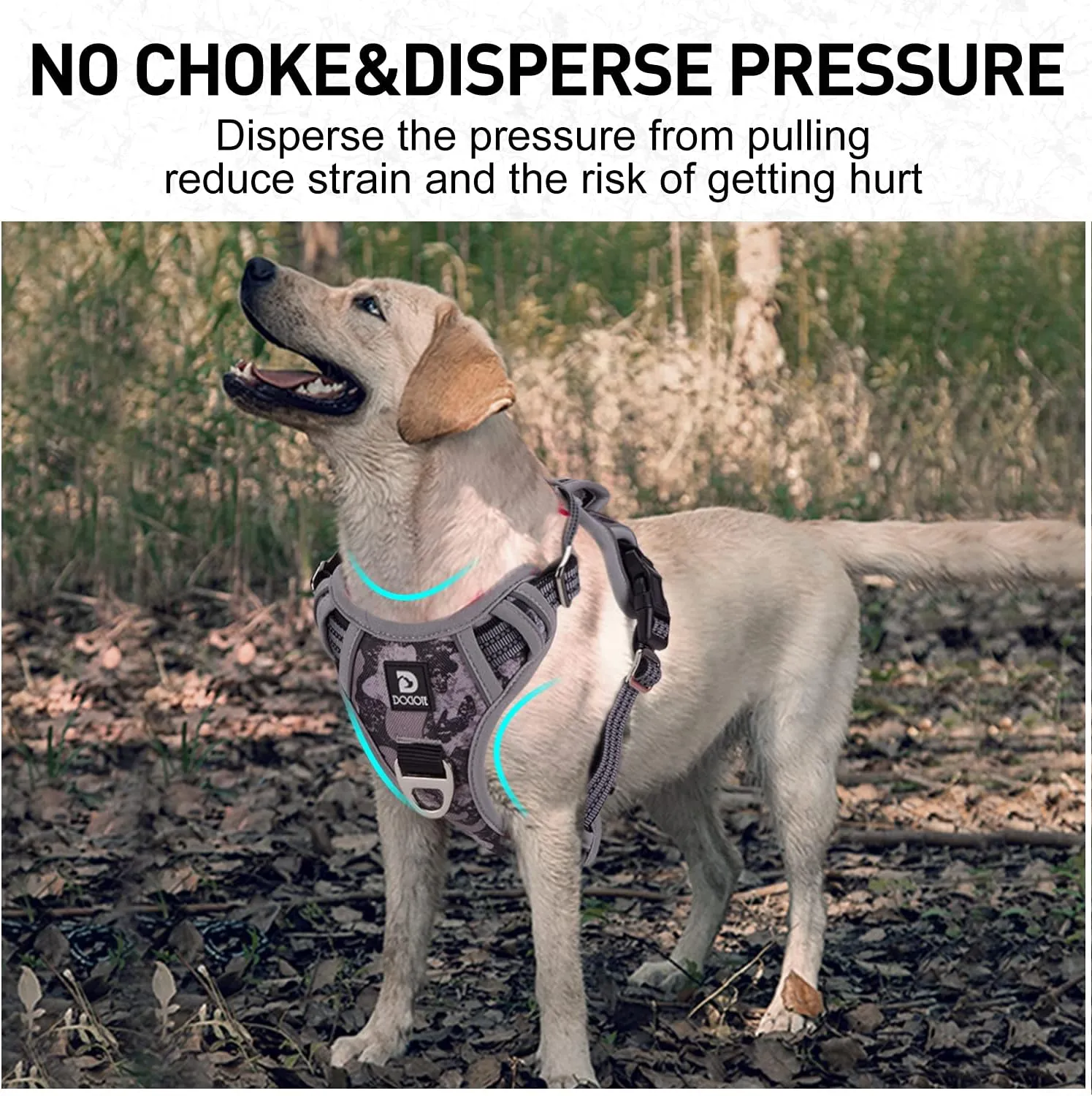 Dog Harness for Large Dogs No Pull with Handle 2 Metal Leash Clips, Adjustable Reflective Puppy Harness, Breathable Camo Oxford Padded Vest Easy Control Front Clip for Medium Large Dogs