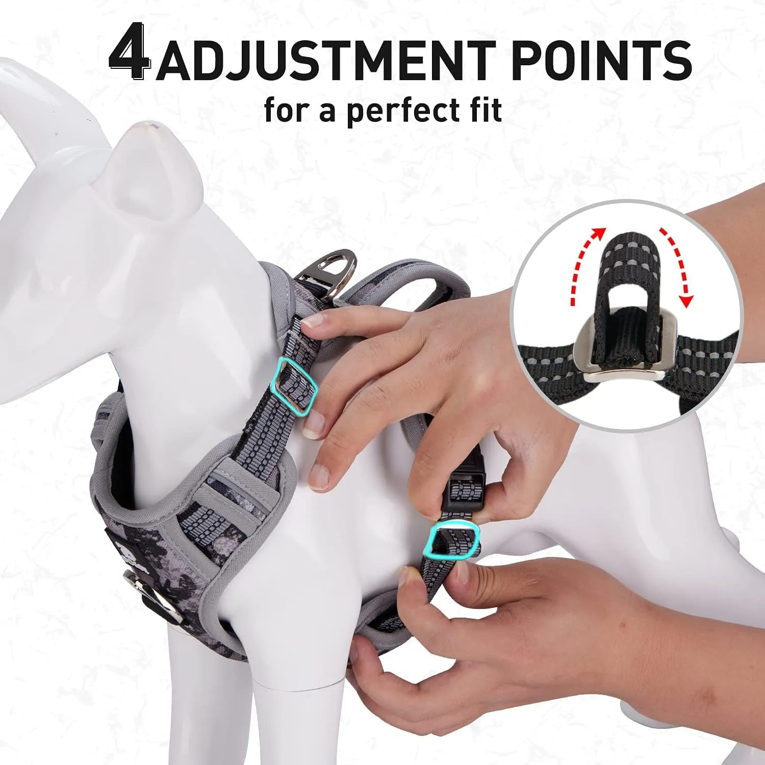 Dog Harness for Large Dogs No Pull with Handle 2 Metal Leash Clips, Adjustable Reflective Puppy Harness, Breathable Camo Oxford Padded Vest Easy Control Front Clip for Medium Large Dogs