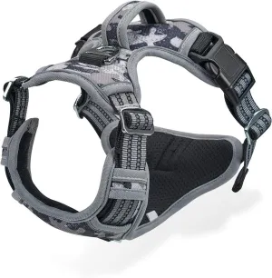 Dog Harness for Large Dogs No Pull with Handle 2 Metal Leash Clips, Adjustable Reflective Puppy Harness, Breathable Camo Oxford Padded Vest Easy Control Front Clip for Medium Large Dogs