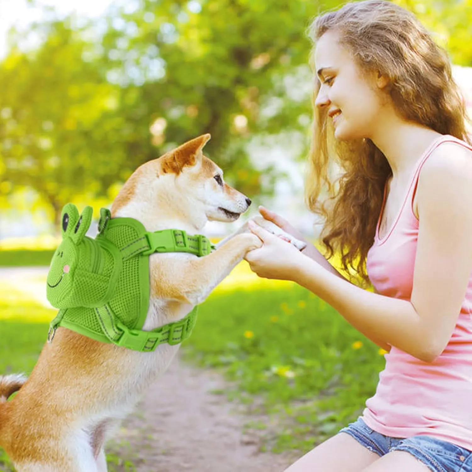 Dog Harness with Backpack, Adjustable Dog Backpack Harness for Small Medium Dogs, No-Pull Breathable Backpacks for Dogs to Wear, for Traveling, Hiking, Camping, Training, Green Frog S