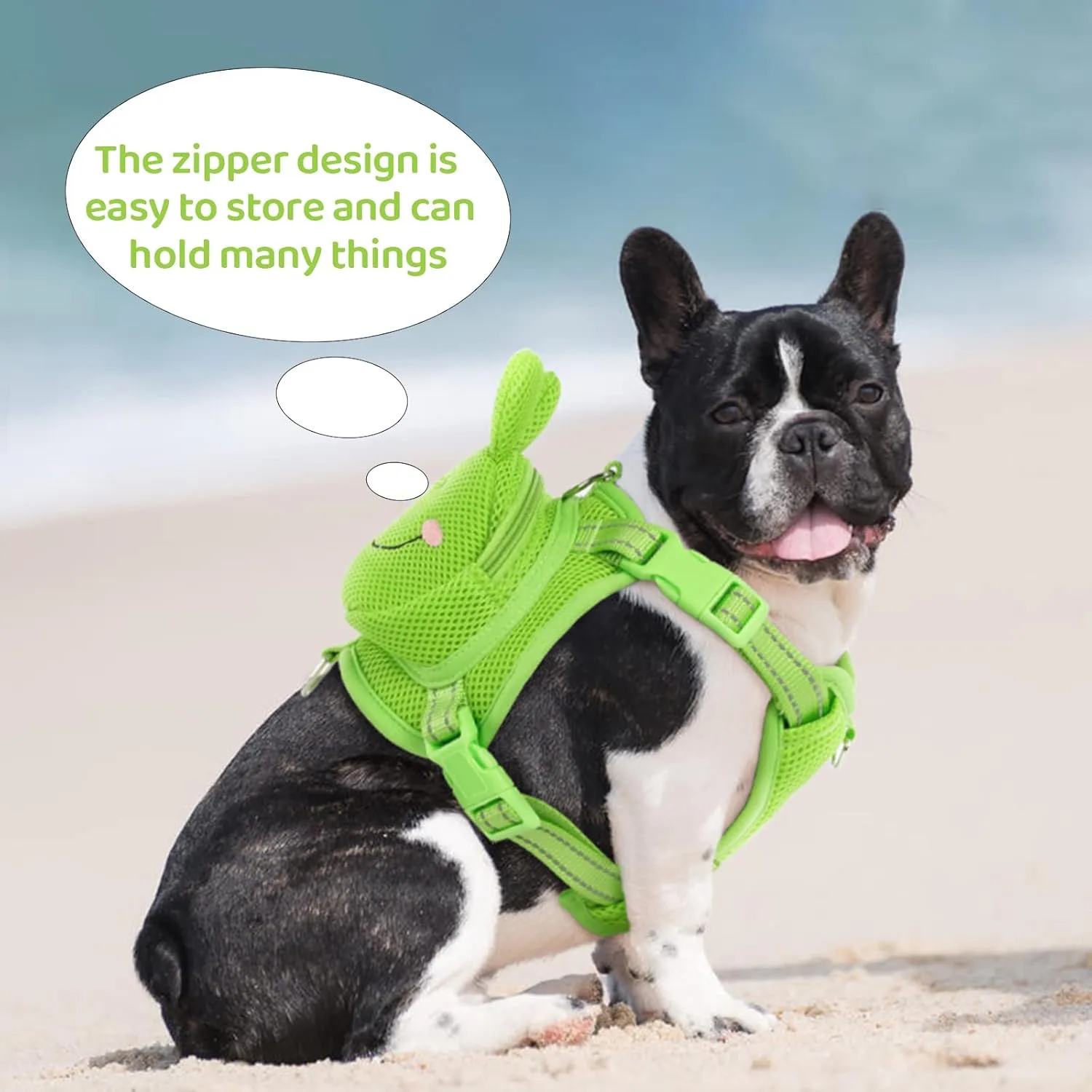 Dog Harness with Backpack, Adjustable Dog Backpack Harness for Small Medium Dogs, No-Pull Breathable Backpacks for Dogs to Wear, for Traveling, Hiking, Camping, Training, Green Frog S
