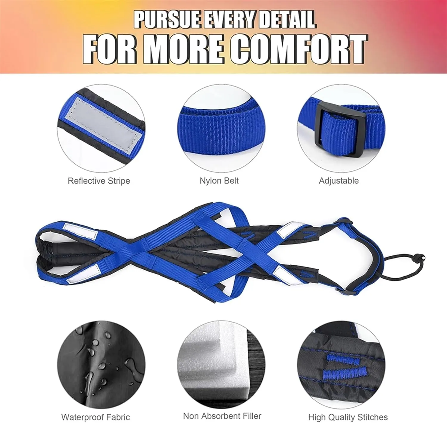 Dog Sledding Harness,Reflective Dog Sled Harness Waterproof Big Dog Sledding Harness,ES Pet Training Pull Strength Strap for Dogs Skijoring Scootering(Red,M)