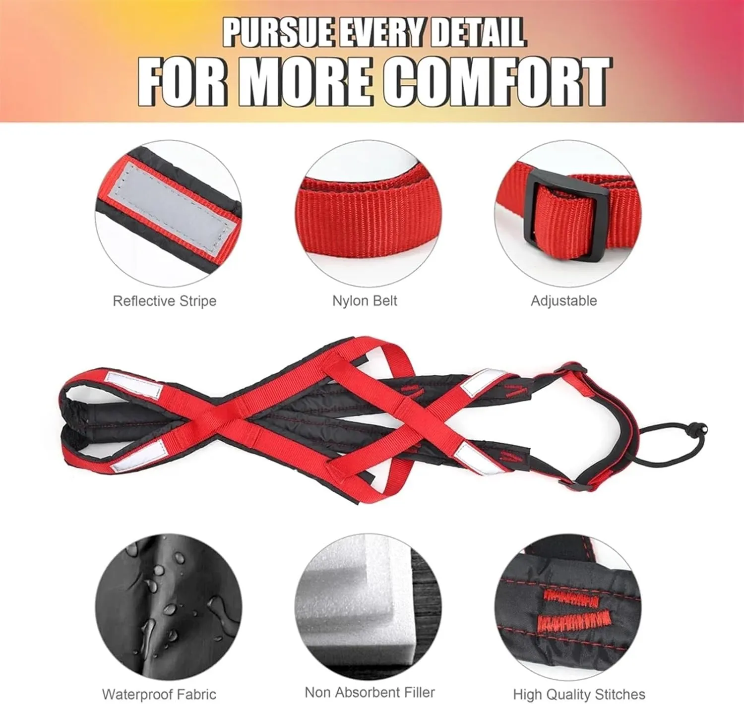 Dog Sledding Harness,Sled Dog Pulling Car Leash Waterproof Night Reflective Dog Chest Harness Big Large Dog Weighted Rally Vest Pet Training Supplies(Red,Chest 75 to 95cm)