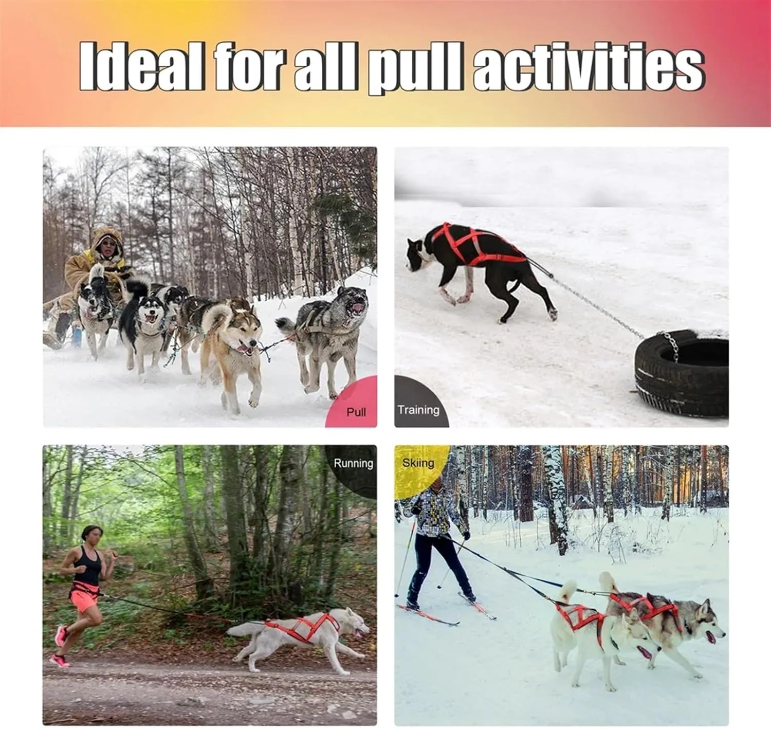 Dog Sledding Harness,Sled Dog Pulling Car Leash Waterproof Night Reflective Dog Chest Harness Big Large Dog Weighted Rally Vest Pet Training Supplies(Red,Chest 75 to 95cm)