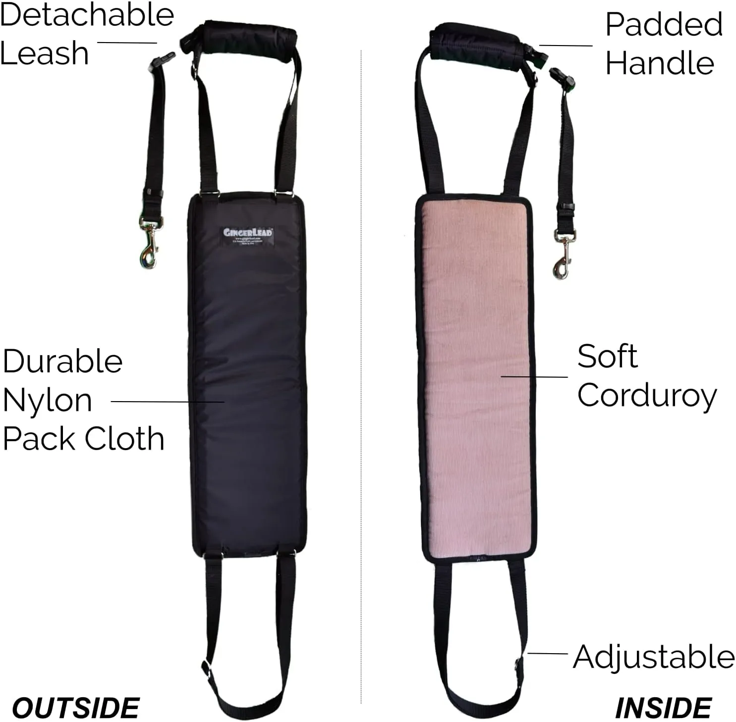 Dog Sling Support Harness, LG Female fits Big Dogs Over 65 lbs. Padded Rear Lift with Integrated Leash to Assist Senior K9s, or Recovery from Knee/TPLO, Hip or Back Surgery. Made in U.S.A.