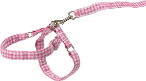 Doggles Fabric Step in Dog Harness with Leash, Pink Check, Small