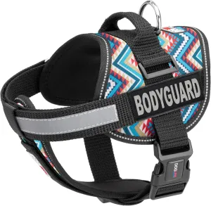 Dogline Unimax Dog Harness Vest with Bodyguard Patches Reflective No-Pull, Adjustable Straps, Breathable Neoprene for Medical, Service, Identification and Training Dogs Girth 28 to 38" Aztec
