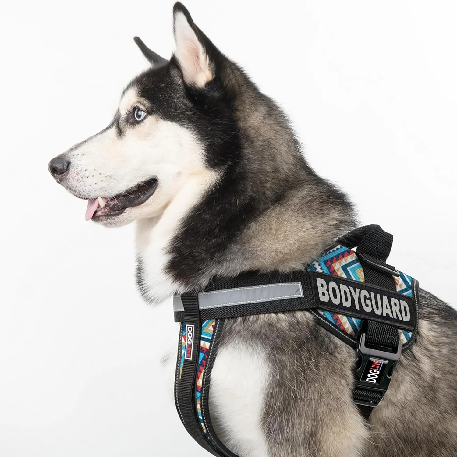 Dogline Unimax Dog Harness Vest with Bodyguard Patches Reflective No-Pull, Adjustable Straps, Breathable Neoprene for Medical, Service, Identification and Training Dogs Girth 28 to 38" Aztec