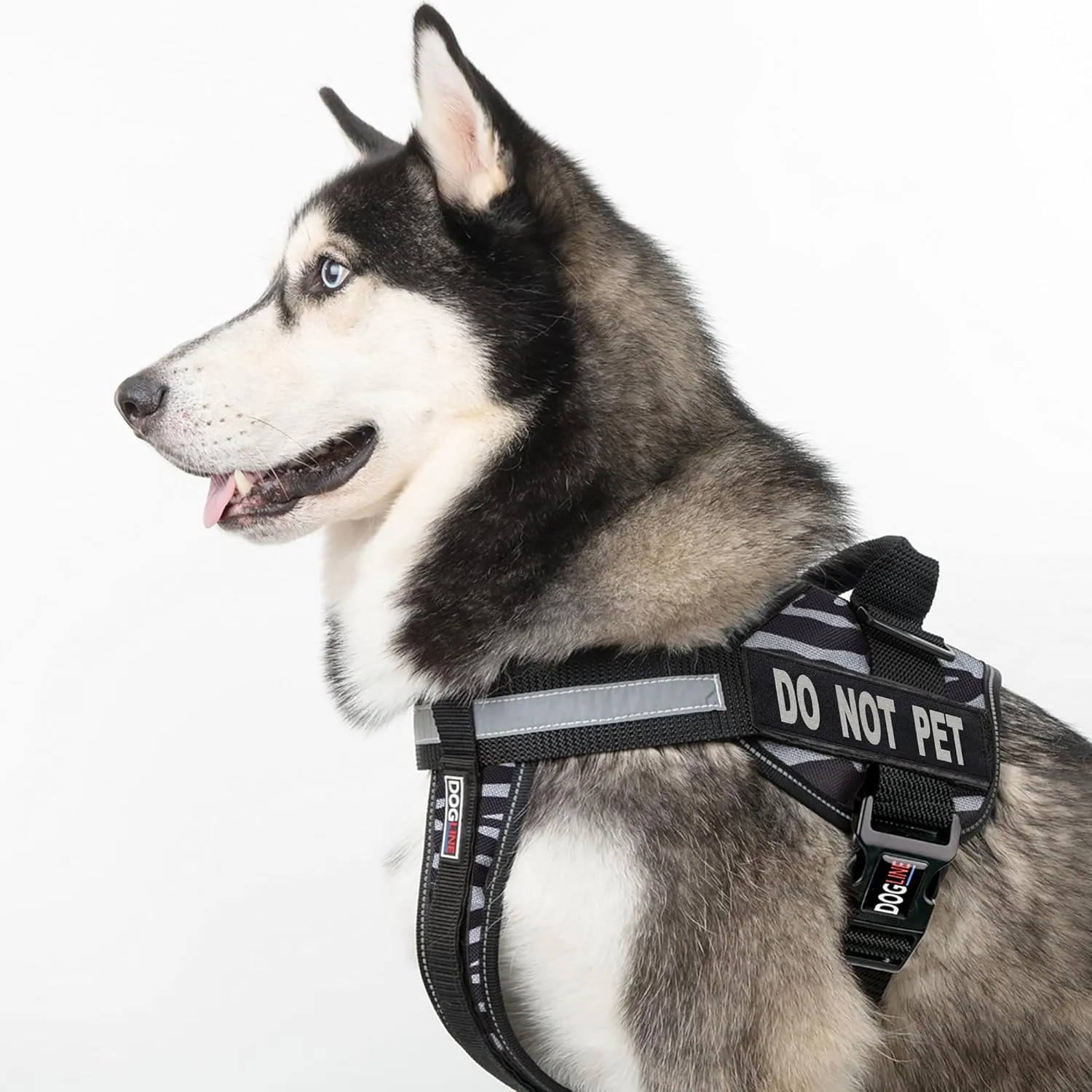Dogline Unimax Dog Harness Vest with Do Not Pet Patches Reflective No-Pull, Adjustable Straps, Breathable Neoprene for Medical, Service, Identification and Training Dogs Girth 36 to 46" Zebra