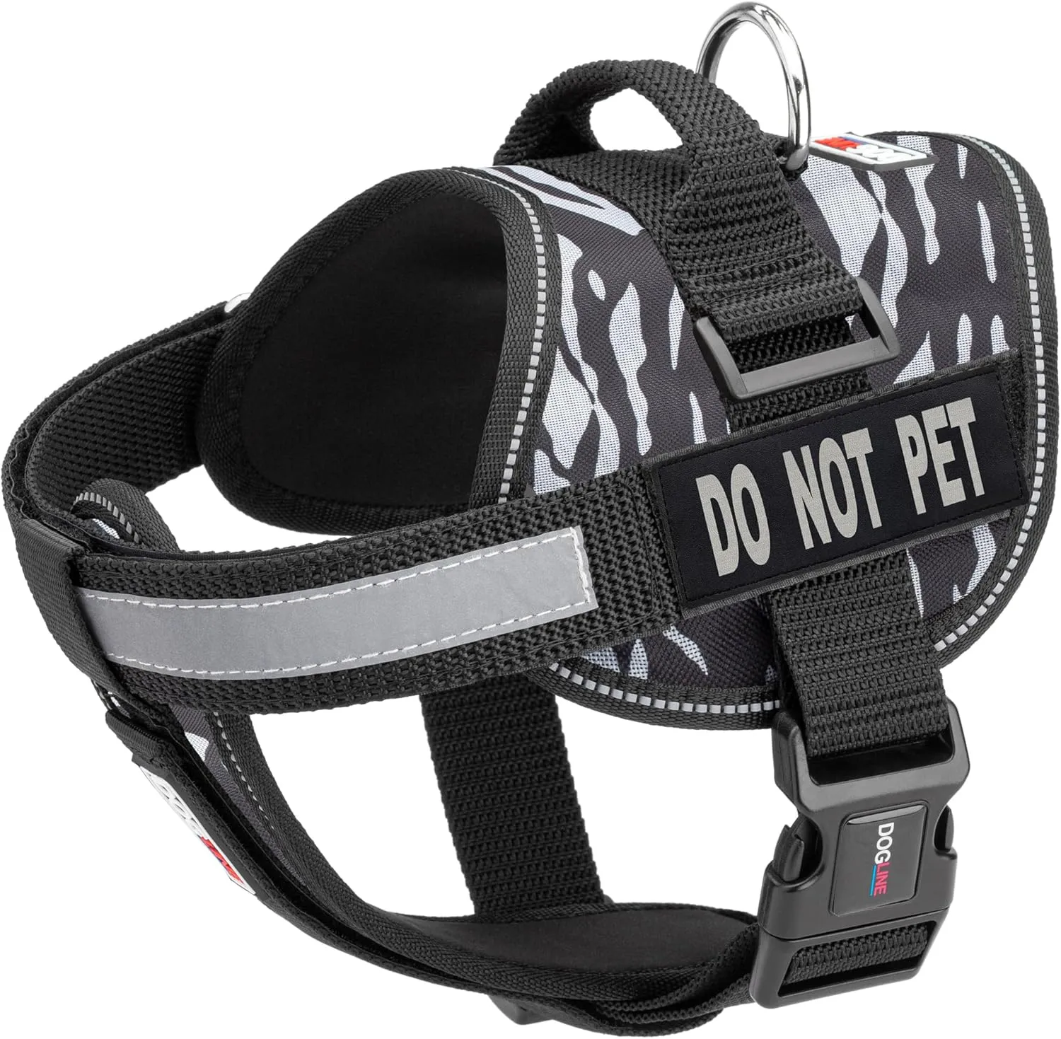 Dogline Unimax Dog Harness Vest with Do Not Pet Patches Reflective No-Pull, Adjustable Straps, Breathable Neoprene for Medical, Service, Identification and Training Dogs Girth 36 to 46" Zebra