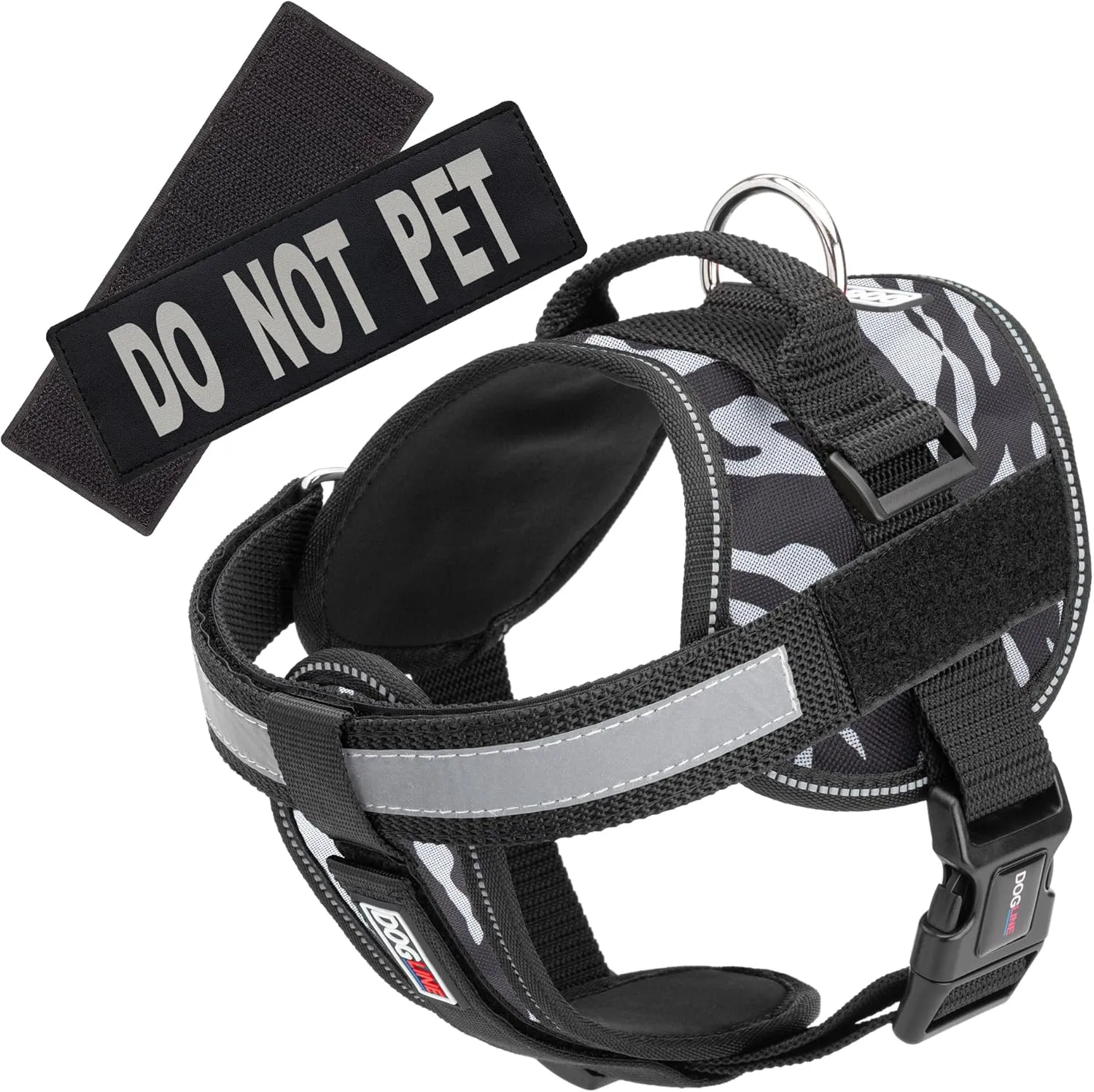Dogline Unimax Dog Harness Vest with Do Not Pet Patches Reflective No-Pull, Adjustable Straps, Breathable Neoprene for Medical, Service, Identification and Training Dogs Girth 36 to 46" Zebra