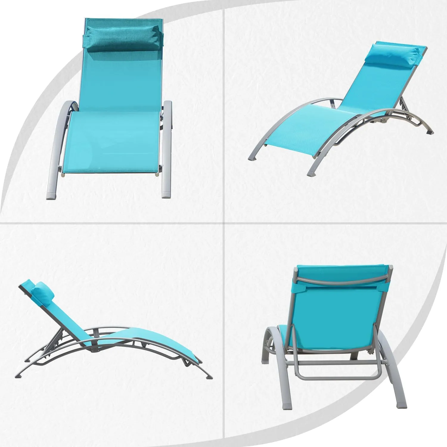 Domi Pool Lounge Chairs Set of 3, Adjustable Aluminum Outdoor Chaise Lounge Chairs with Metal Side Table, All Weather for Deck Lawn Poolside Backyard -Lake Blue Textilene
