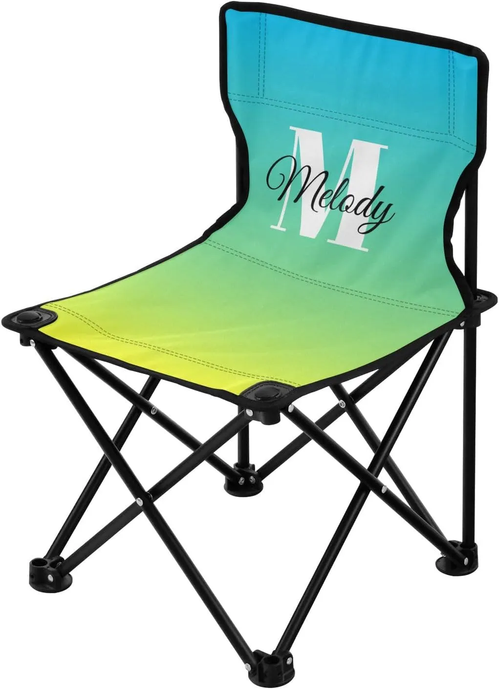 DOMIKING Blue Yellow Gradient Custom Kids' Portable Camping Chairs for Outdoor Personalized Lawn Chairs with Carry Bag Folding Chair for Beach Picnic Camping