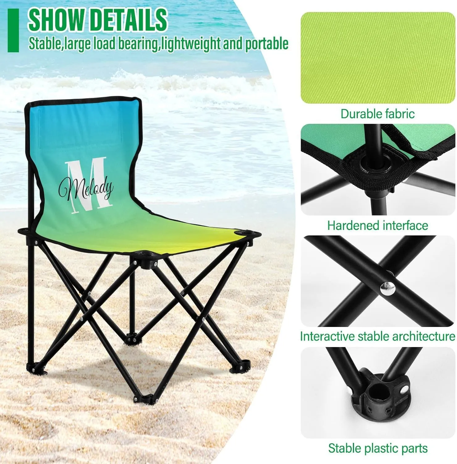 DOMIKING Blue Yellow Gradient Custom Kids' Portable Camping Chairs for Outdoor Personalized Lawn Chairs with Carry Bag Folding Chair for Beach Picnic Camping