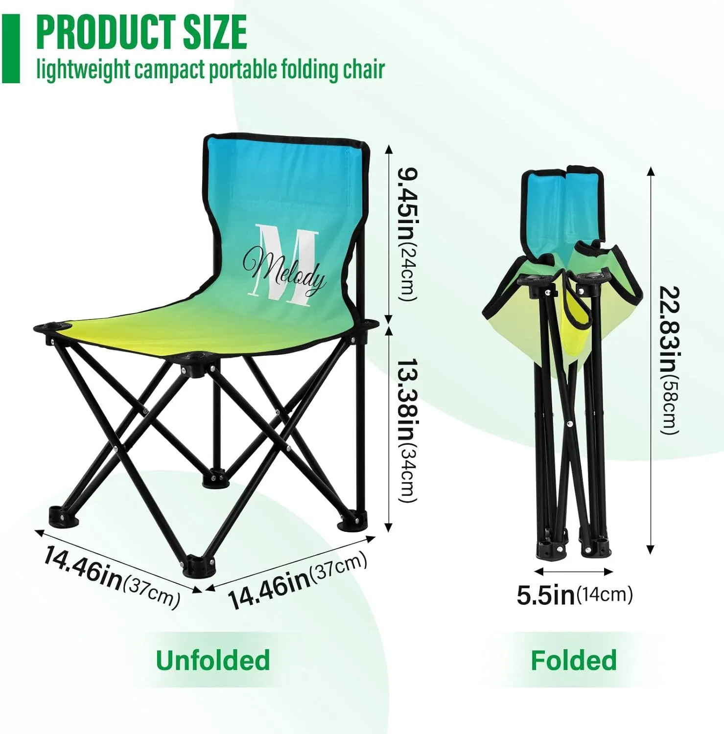 DOMIKING Blue Yellow Gradient Custom Kids' Portable Camping Chairs for Outdoor Personalized Lawn Chairs with Carry Bag Folding Chair for Beach Picnic Camping