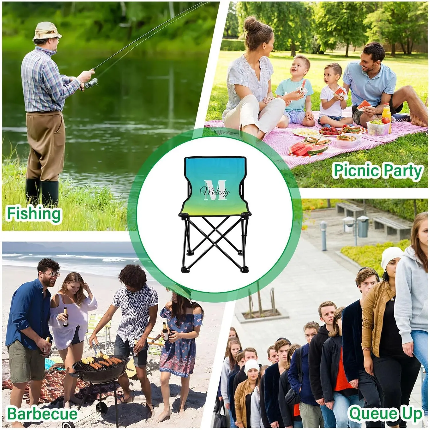 DOMIKING Blue Yellow Gradient Custom Kids' Portable Camping Chairs for Outdoor Personalized Lawn Chairs with Carry Bag Folding Chair for Beach Picnic Camping