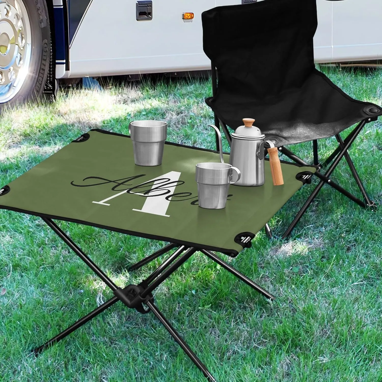 DOMIKING Dark Green Custom Portable Camping Table Personalized Folding Picnic Tables Beach Tables for Travel Hike Outdoor 23.6 * 15.7 * 15 in