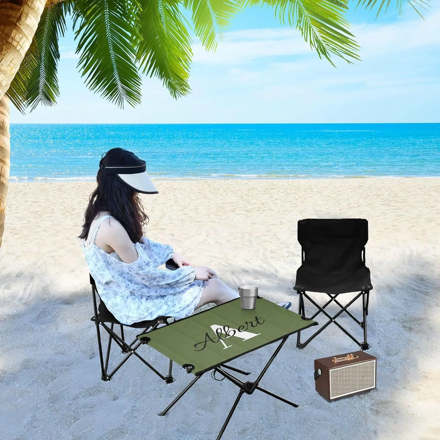DOMIKING Dark Green Custom Portable Camping Table Personalized Folding Picnic Tables Beach Tables for Travel Hike Outdoor 23.6 * 15.7 * 15 in