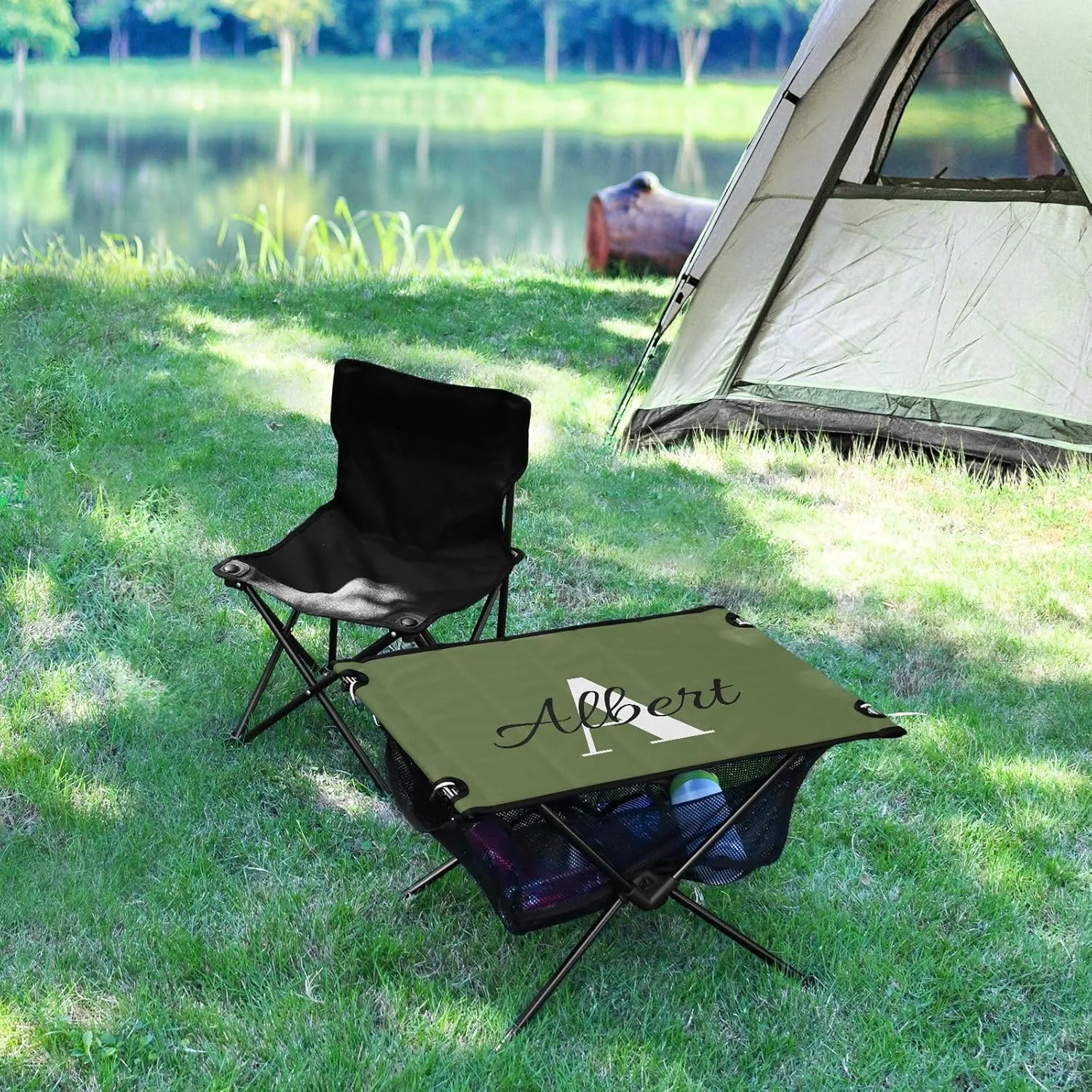 DOMIKING Dark Green Custom Portable Camping Table Personalized Folding Picnic Tables Beach Tables for Travel Hike Outdoor 23.6 * 15.7 * 15 in