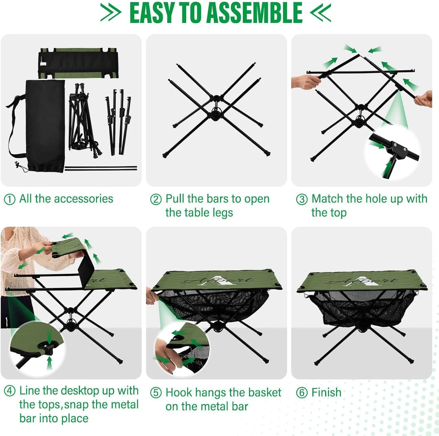 DOMIKING Dark Green Custom Portable Camping Table Personalized Folding Picnic Tables Beach Tables for Travel Hike Outdoor 23.6 * 15.7 * 15 in