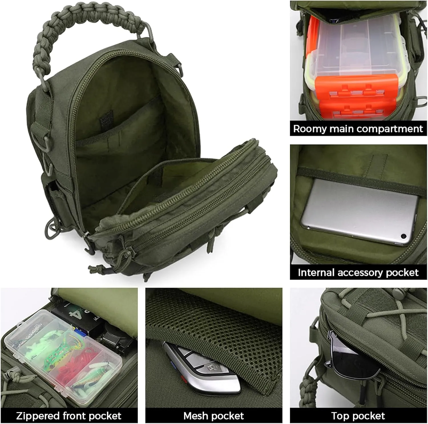doorslay Fishing Backpack Fishing Sling Bag Fishing Backpack with Rod Holder Fishing Tackle Storage Bag Lightweight Outdoor Fishing Bag Backpack Shoulder for Fishing, Hiking, Hunting, Camping