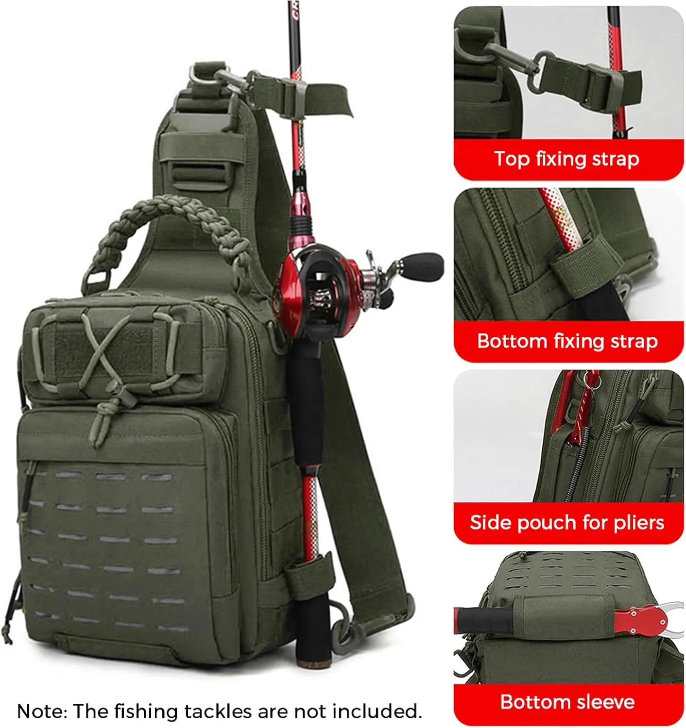 doorslay Fishing Backpack Fishing Sling Bag Fishing Backpack with Rod Holder Fishing Tackle Storage Bag Lightweight Outdoor Fishing Bag Backpack Shoulder for Fishing, Hiking, Hunting, Camping
