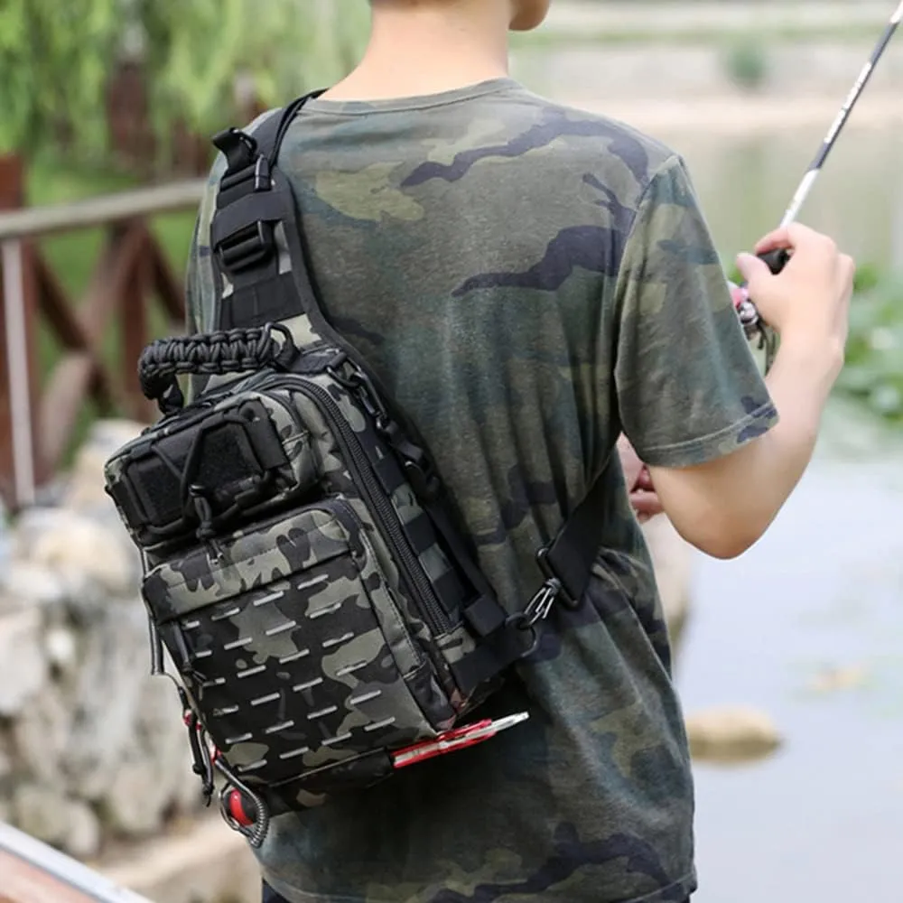 doorslay Fishing Backpack Fishing Sling Bag Fishing Backpack with Rod Holder Fishing Tackle Storage Bag Lightweight Outdoor Fishing Bag Backpack Shoulder for Fishing, Hiking, Hunting, Camping
