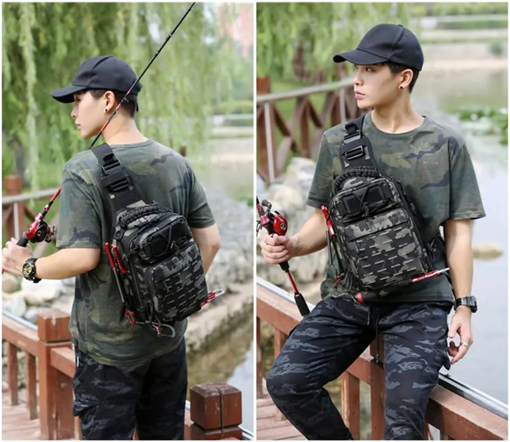 doorslay Fishing Backpack Fishing Sling Bag Fishing Backpack with Rod Holder Fishing Tackle Storage Bag Lightweight Outdoor Fishing Bag Backpack Shoulder for Fishing, Hiking, Hunting, Camping