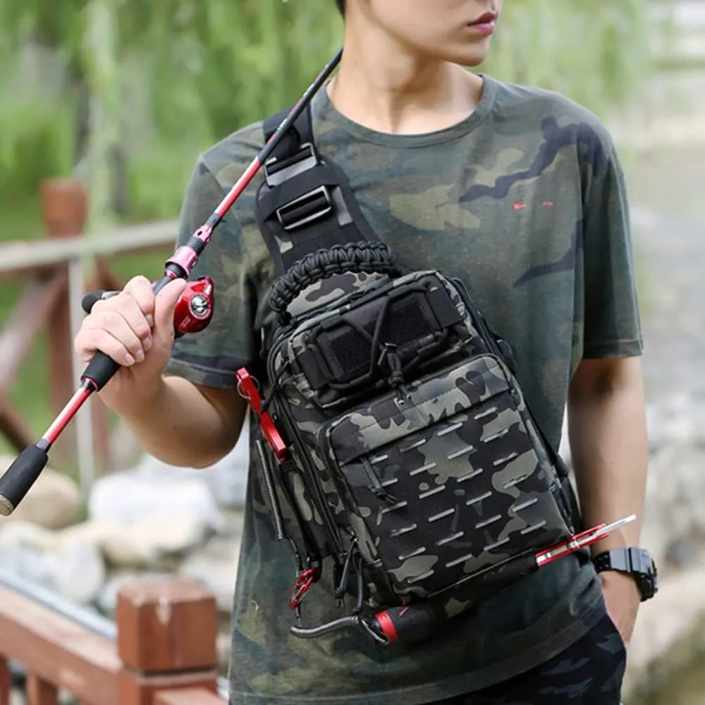 doorslay Fishing Backpack Fishing Sling Bag Fishing Backpack with Rod Holder Fishing Tackle Storage Bag Lightweight Outdoor Fishing Bag Backpack Shoulder for Fishing, Hiking, Hunting, Camping