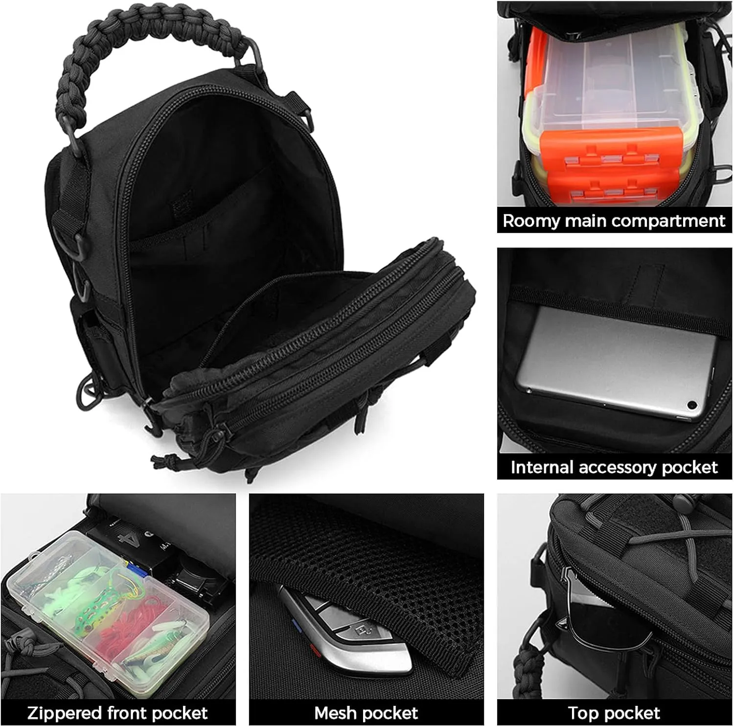 doorslay Fishing Backpack Fishing Sling Bag Fishing Backpack with Rod Holder Fishing Tackle Storage Bag