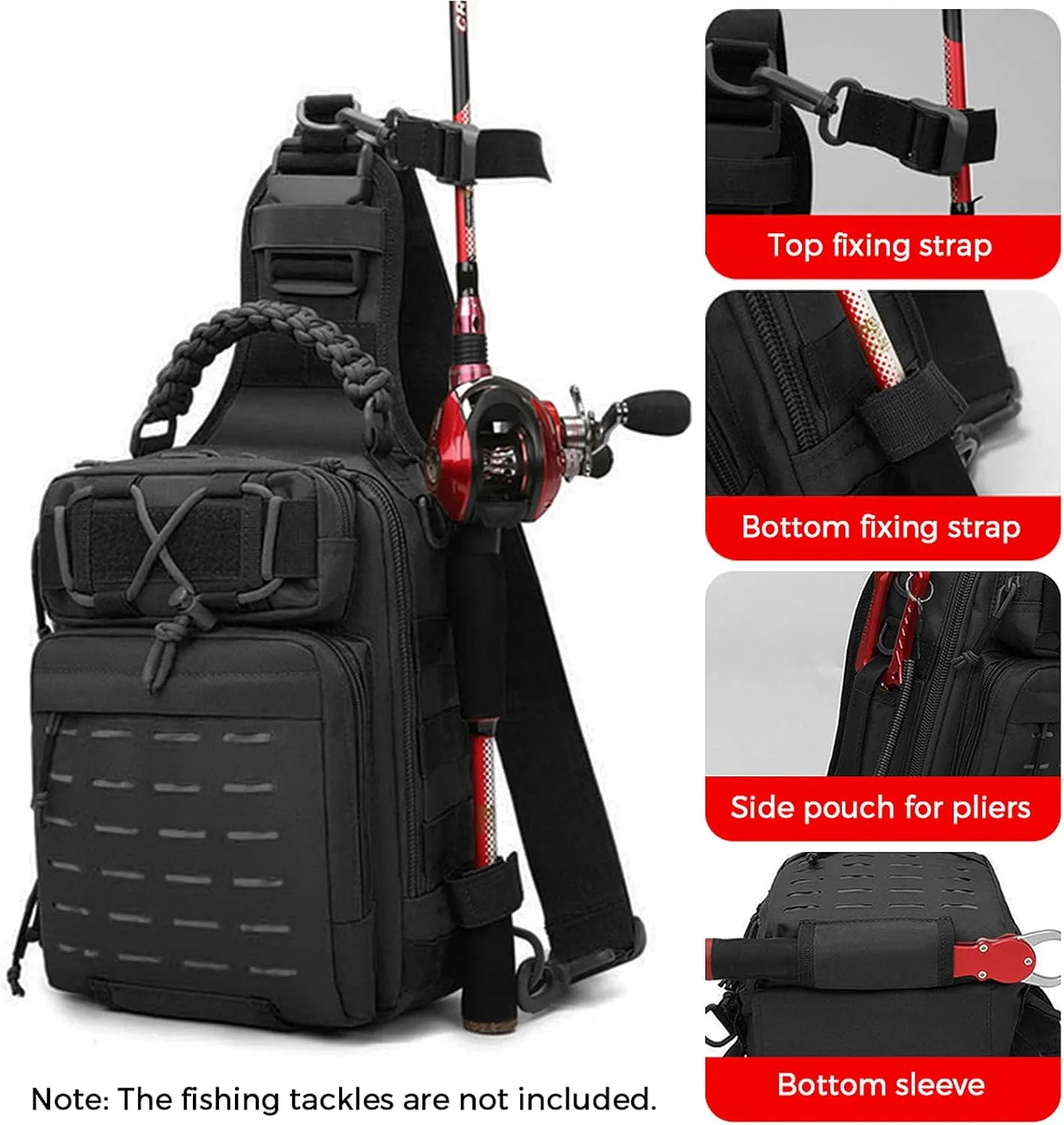 doorslay Fishing Backpack Fishing Sling Bag Fishing Backpack with Rod Holder Fishing Tackle Storage Bag