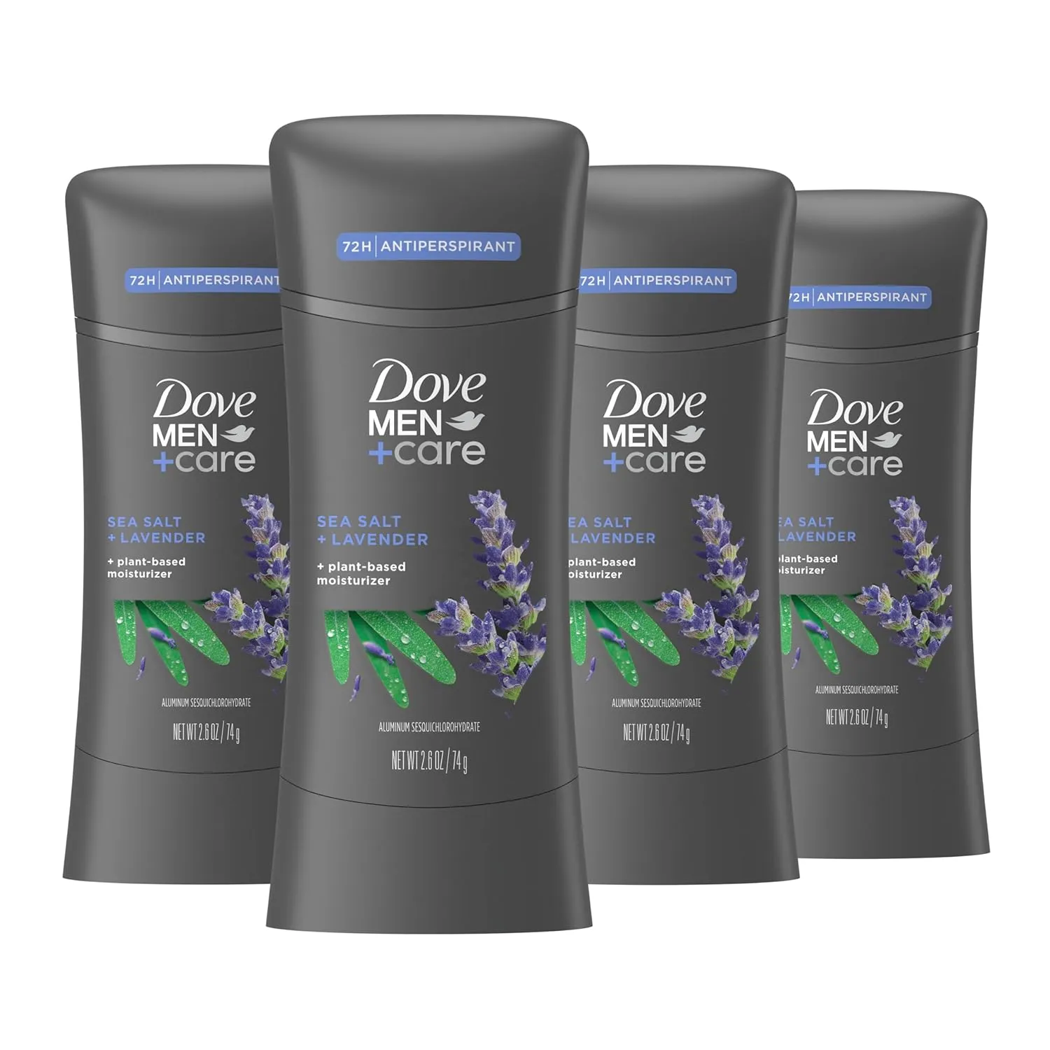 Dove Men Care Antiperspirant Stick Sea Salt   Lavender 4 Count 72H Protection with a Plant-Based Moisturizer 2.6 oz