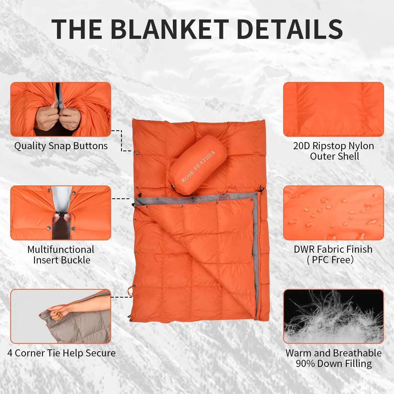 Down Camping Blanket, Muti-Use Outdoor Travel Blanket, Puffy Sleeping Bag Blanket, Waterproof Packable Backpacking Quilt for Camping, Travel, Airplane, Hiking, Picnic, 55''x79''