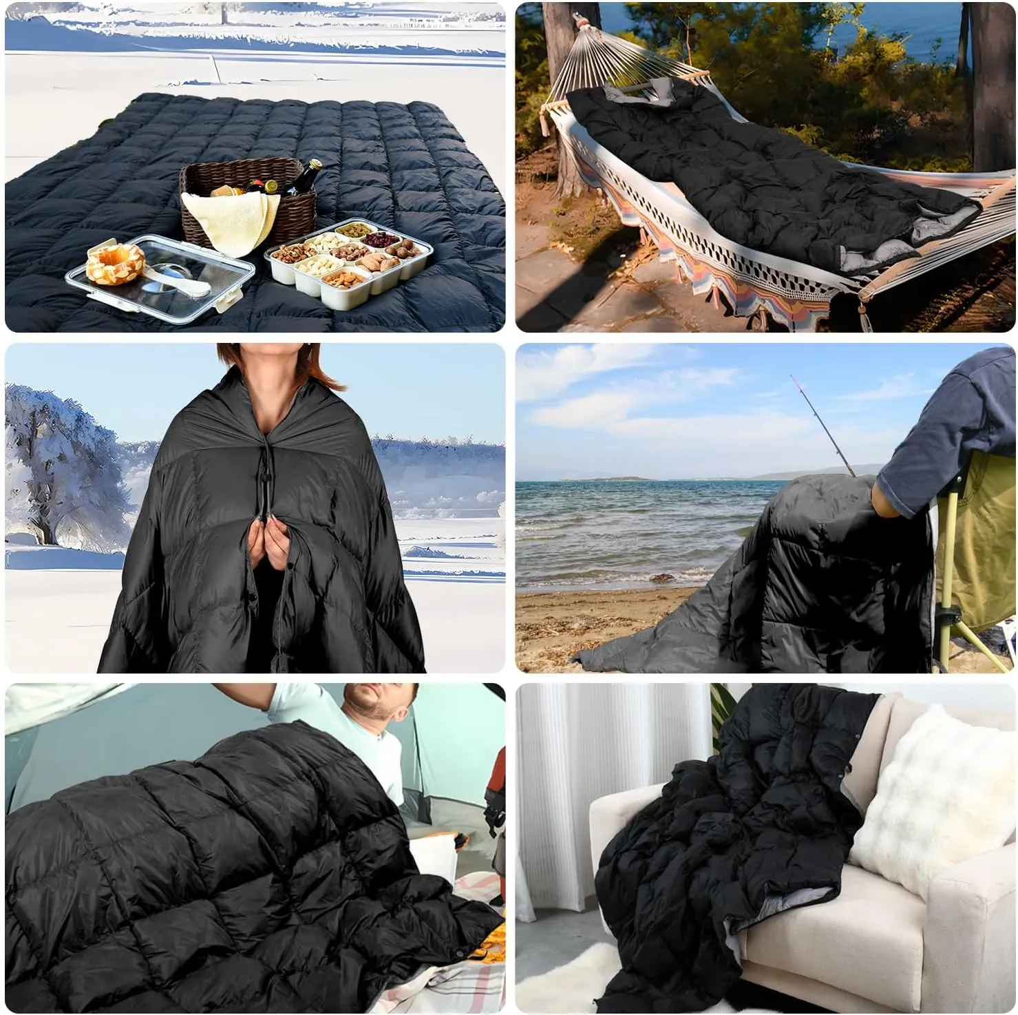 Down Camping Blanket, Muti-Use Outdoor Travel Blanket, Puffy Sleeping Bag Blanket, Waterproof Packable Backpacking Quilt for Camping, Travel, Airplane, Hiking, Picnic, 55''x79''