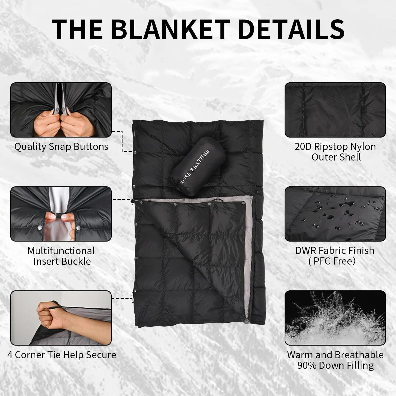 Down Camping Blanket, Muti-Use Outdoor Travel Blanket, Puffy Sleeping Bag Blanket, Waterproof Packable Backpacking Quilt for Camping, Travel, Airplane, Hiking, Picnic, 55''x79''