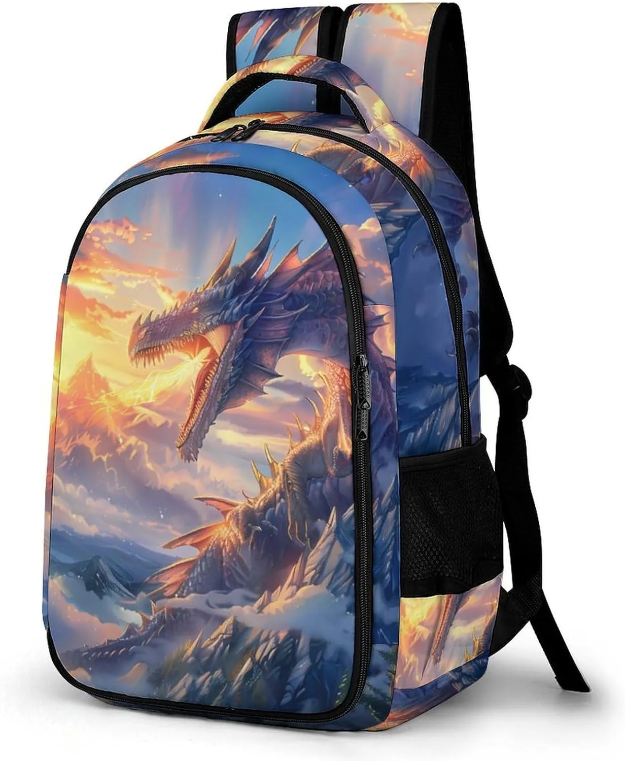 Dragon Breathing Fire Unisex Backpack Casual Daypacks Dual Compartment Shoulders Bag for Camping Hiking Travel Gear