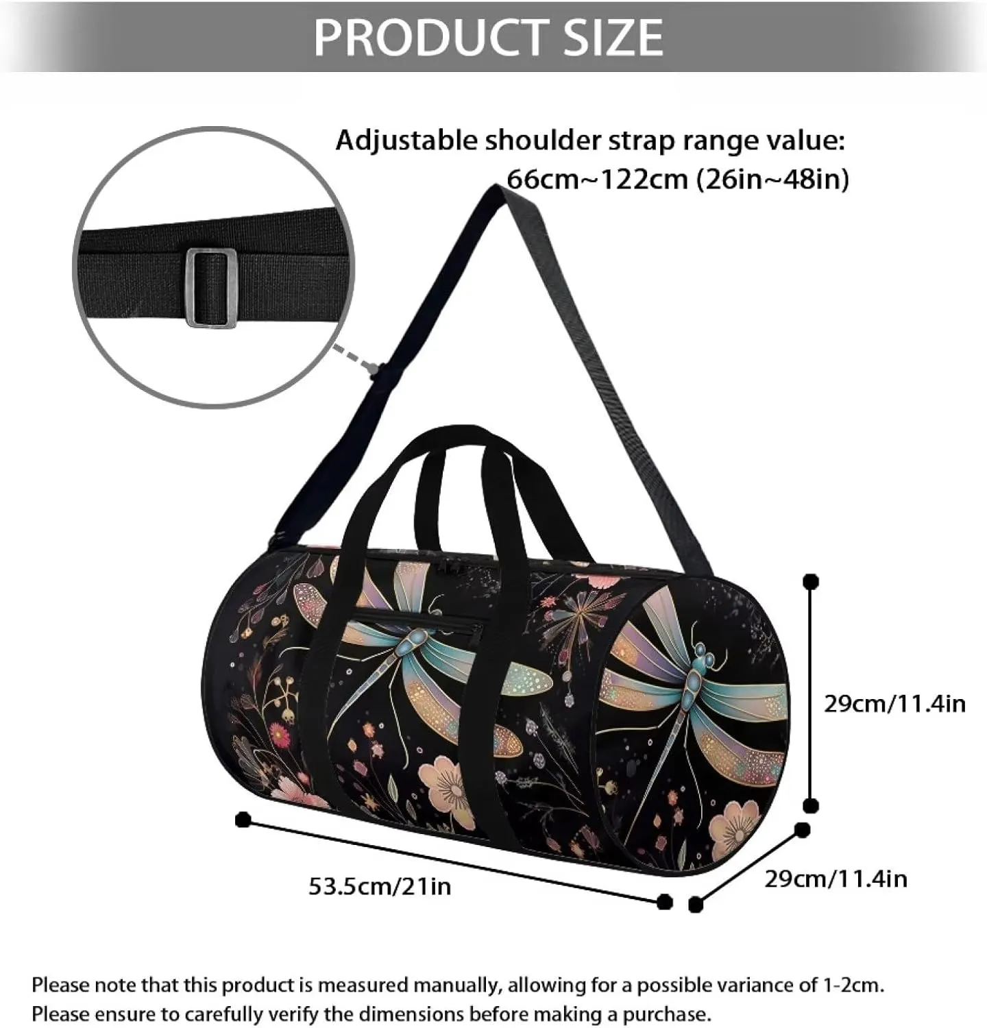 Dragonfly Flower Travel Duffel Bags - Foldable Duffle Bag with Adjustable Strap - Overnight Bags Waterproof & Tear Resistant